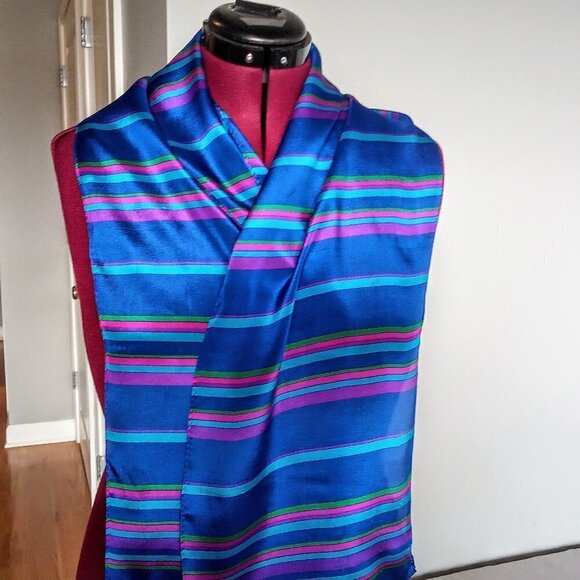 Vintage Liz Claiborne Striped Silk Oblong Scarf - Picture 1 of 5